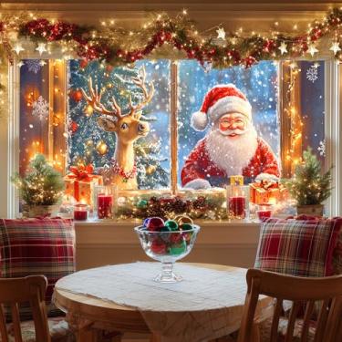 Imagem de HOMETITUTE Película para janela de vitral de Natal Papai Noel e rena adesivos decorativos de vidro adesivos de privacidade para loja de festas em casa 100 x 48 cm