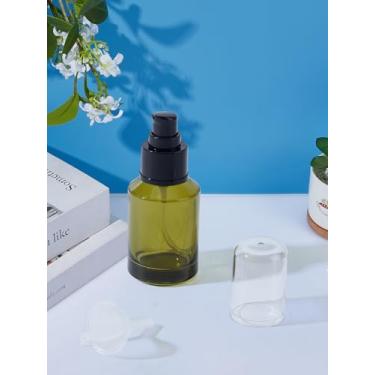 Imagem de 1 conjunto de frascos de spray de vidro, frascos de liqiud de vidro fosco recarregáveis de 60 ml para óleo de limpeza facial, xampu, gel de banho, Verde-oliva escuro