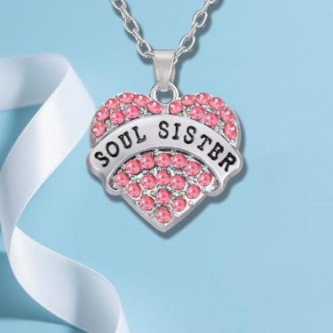 Imagem de Colar Soul Sister com pingente de coração de strass para presentes de irmãs de alma, One Size, Aço inoxidável, Sem Pedra Preciosa