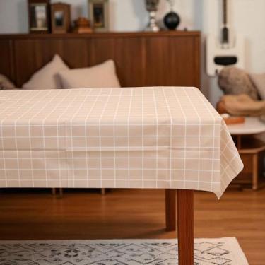 Imagem de 1 toalha de mesa de mesa fina quadriculada retangular leve PEVA cor café 137 x 90 cm