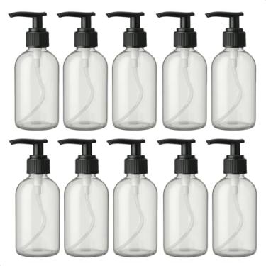 Imagem de Kit 10 Saboneteira Pump Preta Refil Frasco 250ml Creme Shampoo Sabão Liquido Sabonete