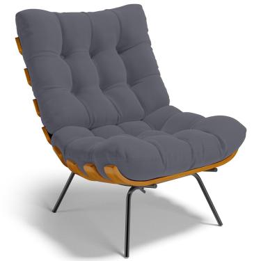 Imagem de Poltrona Decorativa Sala de Estar Costela L02 Suede Cinza - Lyam Decor