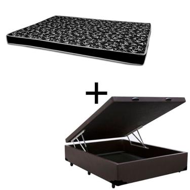 Imagem de Cama Box Baú Casal 138 Tecido Sintético Marrom Com Colchão Hamburgo - 100% Espuma - D28 Preto 55x138x188