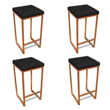 Imagem de Banqueta Alta Para Cozinha Industrial Kit 4 Nick Bronze E Sintético Preto D03 - D'rossi