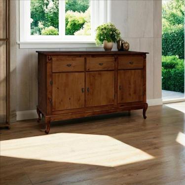 Imagem de Balcão Em Madeira Para Cozinha 3 Portas 3 Gavetas E Pés Luiz Xv - Castanho Envelhecido