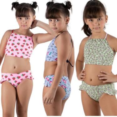 Imagem de KIT 3 Biquíni Cropped Infantil Estampado WLS Modas Confortavel Basico 