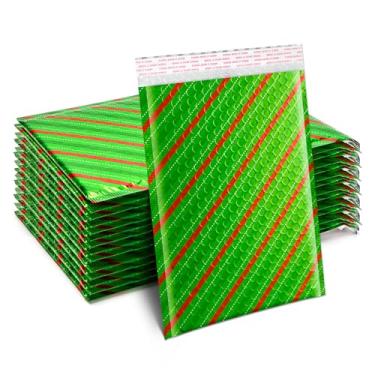 Imagem de Pacote com 25 envelopes de plástico de 17,8 x 25,4 cm, envelopes acolchoados, sacos de envio de férias com faixa de autovedação à prova d'água (linhas de Natal, 17,8 x 25,4 cm)