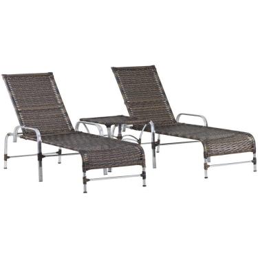 Imagem de 2 Espreguiçadeiras Catar E Mesa Garden Regulável Trama Argila