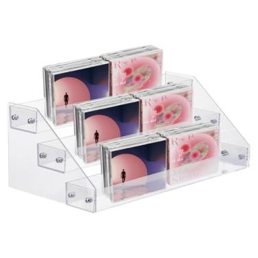 Imagem de DICOSMETIC Suporte organizador de esmalte de plástico de 3 camadas, suporte transparente para exibição de CDs, suporte de armazenamento de discos de vinil, suporte de cartão de visita, suporte de