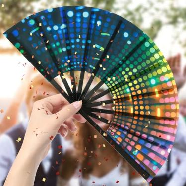 Imagem de Ventilador dobrável de tecido acetinado Rave Ventilador portátil brilhante fluorescente dobrável ventiladores fechados 33 cm expandido 64 cm com osso de plástico flexível para festa em casa