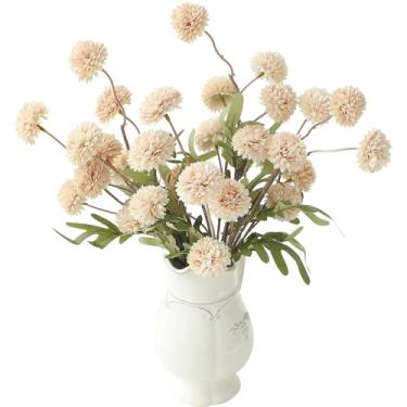 Imagem de Floroom 6 peças de flores artificiais de seda sintética bege, mini crisântemos falsos a granel com hastes para centros de mesa de casamento de champanhe, arranjos florais, enchimentos de vasos