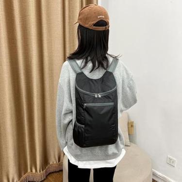 Imagem de Mochila embalável para homens e mulheres, mochila de caminhada dobrável impermeável de 15 L com alça de ombro respirável, mochila leve para uso ao ar livre para viagens, acampamento, ciclismo, preto