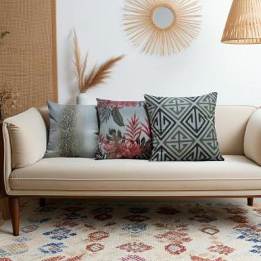 Imagem de Capas para Almofadas 50 x 50 Tecido Algodão Estampadas Conjunto 3 Peça