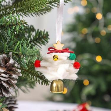 Imagem de Mini enfeite de sino de árvore de Natal de feltro com design de metal e feltro de lã feito à mão, pingente suspenso de 7 x 7 cm para decoração de casa, estilo sino de vento branco, acessório de