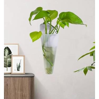 Imagem de Vaso de plantas de flores montado na parede com gancho pequeno boho, suporte de plantas pendurado, vaso de exibição de flores, decoração de parede para decoração de casa (longo transparente, 15 x 7 cm