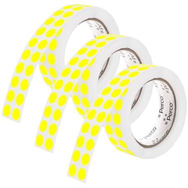 Imagem de Perco Etiquetas adesivas fluorescentes amarelas perfuradas de 1/2 polegada - 3 rolos, 9.000 adesivos redondos - com adesivo permanente para calendários, codificação de cores, rastreamento de