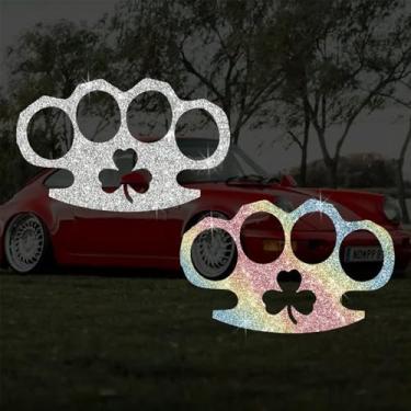 Imagem de Adesivo autocolante em PVC brilhante com glitter de trevo Lreland de latão cintilante para carros, laptops, motocicletas, parede, janela, bagagem, capa de arranhão, porta, multisuperfície (branco +