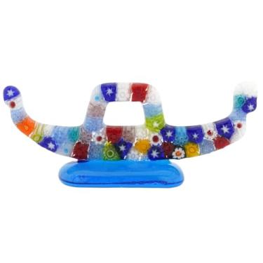 Imagem de Glass Of Venice Escultura de gôndola veneziana de vidro murano Millefiori multicolorida de 9,5 cm de comprimento, estatueta clássica italiana veneziana de barco feita à mão em Veneza, Itália