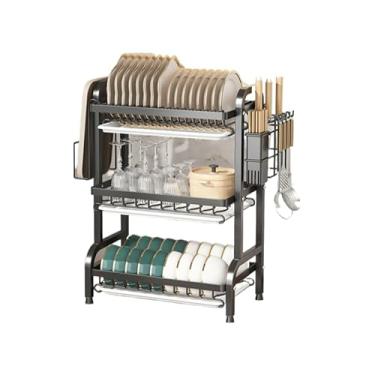 Imagem de Escorredor De LouçA Para Pia, Organizador De Pratos E Talheres Em AçO Inox Preto Com Bandeja - Secador De LouçAs HigiêNico E DuráVel (WDJ-3 Andar Preto)