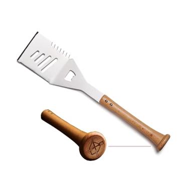 Imagem de Baseball BBQ | Espátula multiferramentas 'Slider' | Acessórios e utensílios para churrasco para fãs de beisebol | Cabo exclusivo de madeira e design de aço inoxidável de qualidade para pais ou mestres
