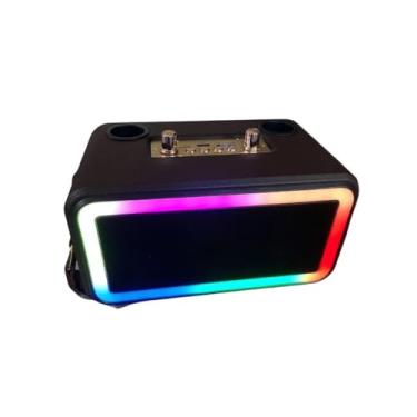 Imagem de Karaokê com 2 Microfones, Caixa de Som Bluetooth com Microfone Sem Fio e Luzes para Adultos e Crianças, Portátil para Festas em Casa, Ao Ar Livre, Presentes Ideais com Subwoofers para Palco (MARROM)