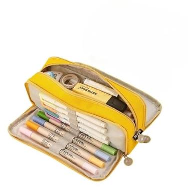 Imagem de Estojo de Lápis de Tecido de Grande Capacidade Camada Double Sided Pen Bag Pencil Case Escolar Escritório Faculdade(amarelo)