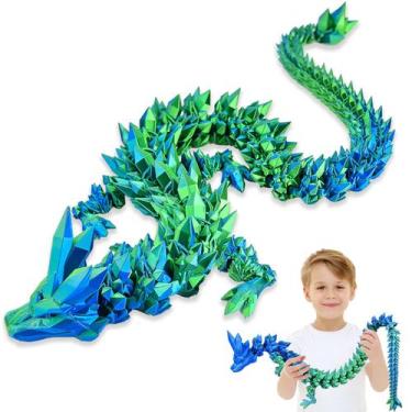 Imagem de Dragão LOCYFENS impresso em 3D, grande, 76 cm, articulado, azul, verde