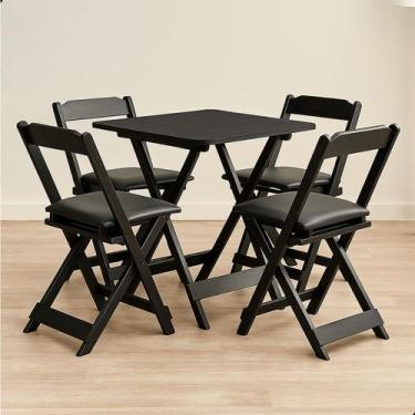 Imagem de Jogo De Mesa Dobrável 70x70 Madeira Maciça Com 4 Cadeiras Estofadas Ba