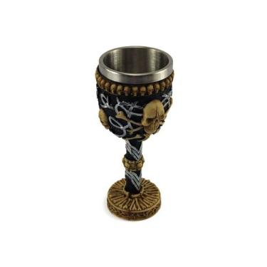 Imagem de Taça Cálice Em Aço Inox e Resina Crânio Medieval 4 Caveiras Osso Rock 