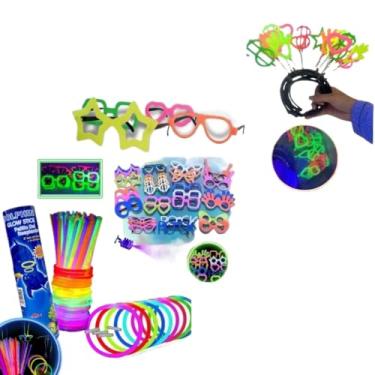 Imagem de Kit Festa Neon 140 Pecas Pulseira Neon Oculos Tiara Acessorios Balada