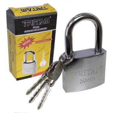 Imagem de Cadeado 50mm Com 3 Chaves Tetra Tritam Cromado Portão Correntes Armári
