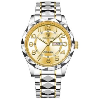 Imagem de W WOLF-CUB Relógio de pulso masculino de quartzo à prova d'água luminoso data semana relógio masculino de aço inoxidável presente masculino, prata e ouro, Negócios e casuais