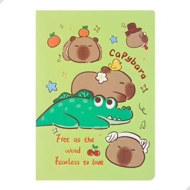Imagem de Caderno Brochura Capivara 25x18cm com Capa Ilustrada Divertida | Papel 70g Pautado 32 Folhas | Ideal para Escola, Anotações e Estudos | Material Escolar Fofo, Papelaria Fofa (Capivara Jacaré)
