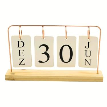 Imagem de Calendário de Madeira para Mesa – Plaquinhas Ajustáveis, Ideal para Escritórios e Home Office (Rosê)