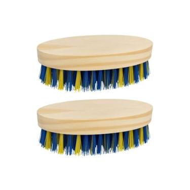 Imagem de 2 Escovas Oval Multiuso Base Madeira Cerdas Firmes Limpeza Pesada Lavanderia Tapete Tênis Roupas Banheiro Cozinha Escovinha Limpeza Doméstica Rejunte Azulejo Piso Calçado Multi Superfície Durável