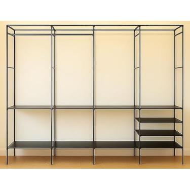 Imagem de Arara de Roupas Cabideiro Quadrupla Metálica, Reforçada com Sapateira e 10 Prateleiras 4 Colunas – Armário Organizador para Closet e Quarto de Casal Grande