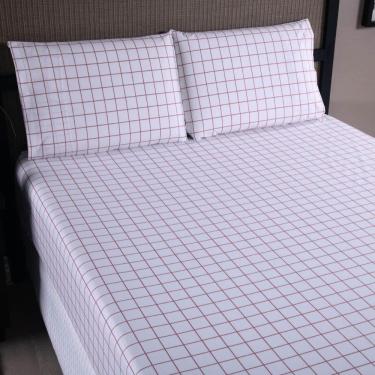 Imagem de Jogo De Lençol Terry Queen 3 Peças Percal 200 Fios Quadriculado - Rosa Claro - 80% Algodão / 20% Poliéster