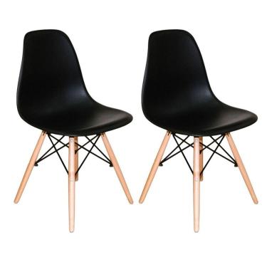 Imagem de Kit Com 2 Cadeiras Charles Eames Eiffel Pretas Base De Madeira, Design Moderno