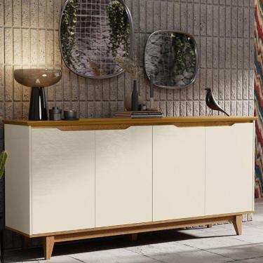 Imagem de Aparador Buffet Sala Flow Com 4 Portas Pés Madeira Maciça Off White/freijo Off White/freijo