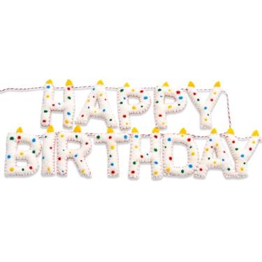 Imagem de Faixa de feliz aniversário pré-amarrada feita à mão em feltro de lã FELIZ ANIVERSÁRIO, decorações de festa arco-íris reutilizáveis, sinal de feriado personalizado para decoração de festa de