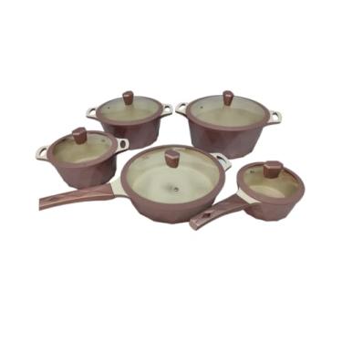 Imagem de Conjunto de Panelas Diamante Marfim Rosa/Bege 5 Peças