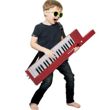 Imagem de VEDO Teclado de piano portátil, 37 teclas, brinquedo eletrônico de karaokê, com microfone e alça, 4 teclas, 4 ritmos, 10 músicas de demonstração, recarregável, presente de aniversário (Vermelho)