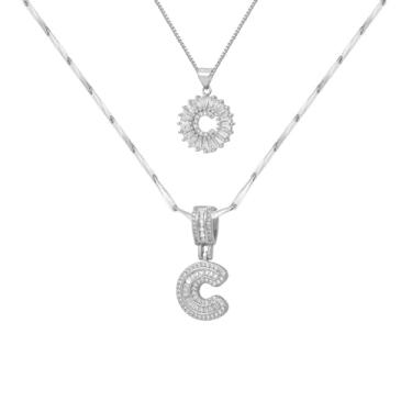 Imagem de Colar feminino com letras douradas/prateadas, banhado a ouro 14K, joias personalizadas com nome personalizado, colar com pingente de iniciais para casal, 2 peças, colar elegante e delicado para