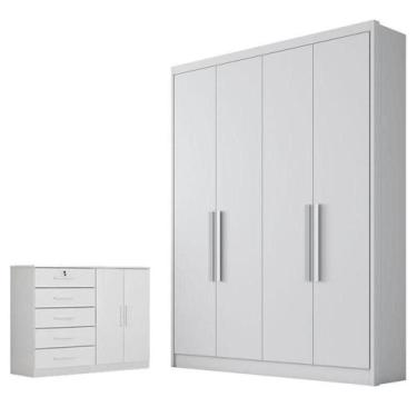 Imagem de Guarda Roupa Solteiro Sevilha Com Nicho E Cômoda Seul Neve - Novo Hori