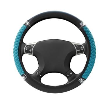 Imagem de HQRNYP Capa de volante de couro macio brilhante, protetor de volante, 38 cm colorido strass elástico, acessórios de carro de couro diamante antiderrapante para mulheres e meninas (azul)