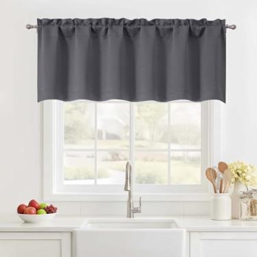 Imagem de Ebesto Saia cinza carvão para janelas de 45 cm de comprimento, cortina de cozinha curta com isolamento térmico para porão de lavanderia, sanefa dupla para janela com isolamento térmico, 1 peça, 152 cm