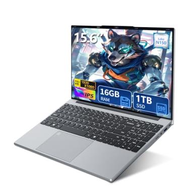 Imagem de Laptop de 15,6 polegadas, processador quad-core N150 (até 3,6 GHz), laptop tradicional 16 GB RAM 1 TB SSD, teclado retroiluminado, desbloqueio de impressão digital, FHD 1920 x 1080, Win 11 Pro