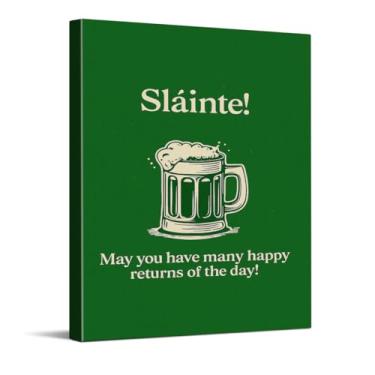 Imagem de CYFDYVT Arte de parede vintage Sláinte Dia de São Patrício Impressão de caneca de cerveja irlandesa decoração estilo pub para bar doméstico arte em tela verde 20 x 25 cm