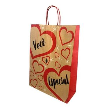 Imagem de Kit 10 Sacola Para Presente Amor Papel Kraft 23,5X10X31,5Cm - Db