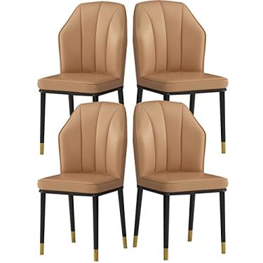 Imagem de Cadeira de jantar, cozinha, sala de jantar, móveis, cadeiras modernas, conjunto de 4 cadeiras de cozinha de couro PU à prova d'água com pernas de metal, cadeiras de sala de estar com encosto alto e